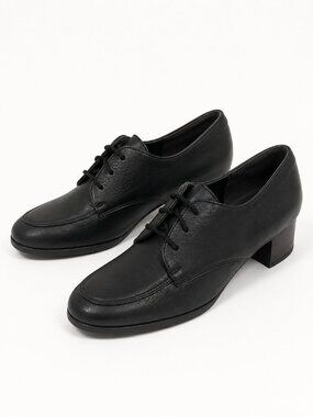 SOFTSPOTS Supremes Genuine Black Leather Lace-Up Oxford Block Heel Shoes Size 9